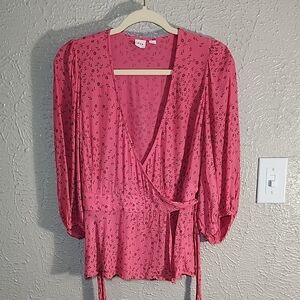 Women's Pink Floral Wrap Top